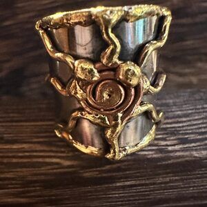 Artisan Crafted Bohemian Silver & Copper Heart Wide Cuff‎ Ring in Gift Box